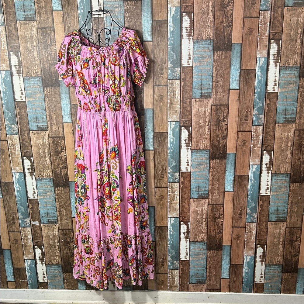 Pink Floral Bohemian Maxi Dress - Women's